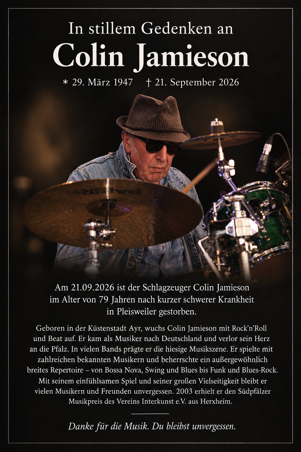 Trauer anzeige Colin Jamieson